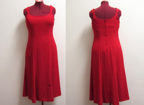 Late 80s Red Dress With Full Skirt and Wide Shoulder Straps | Etsy