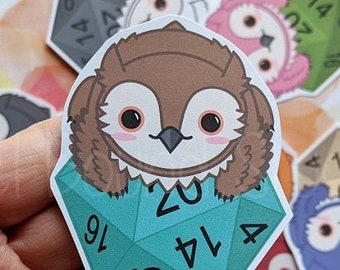 Cute Kawaii Owlbear on d20 Tabletop Stickers and Magnets