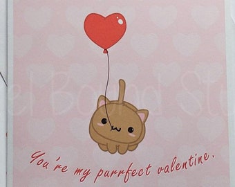 Chibi Kitty with Heart Balloon Valentine Card