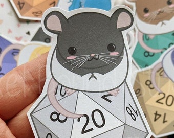 Cute Kawaii Rat on d20 Tabletop Stickers and Magnets