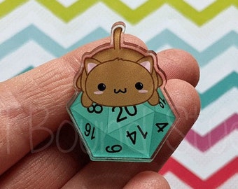 Kawaii Cute Cat d20 Acrylic Pin