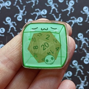 Kawaii Cute Gelatinous Cube d20 Acrylic Pin