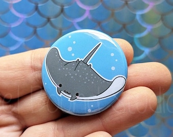 Chibi Cute Manta Ray Art 1.5 Inch Button