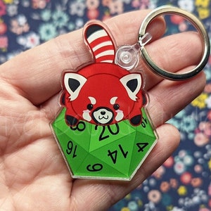 Kawaii Cute Red Panda d20 Acrylic Keychain