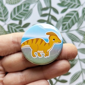 Chibi Cute Parasaurolophus Baby Dinosaur Art 1.5 Inch Button