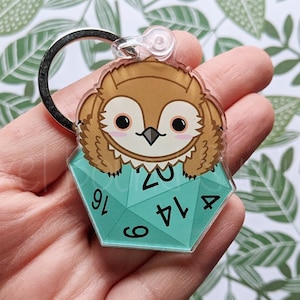 Kawaii Cute Owlbear d20 Acrylic Keychain