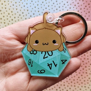 Kawaii Cute Cat d20 Acrylic Keychain