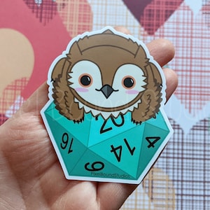 Chibi Cute Owlbear D20 Vinyl Sticker for Phone, Car, Tablet, Laptop