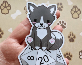 Chibi Cute Wolf D20 Vinyl Sticker for Phone, Car, Tablet, Laptop