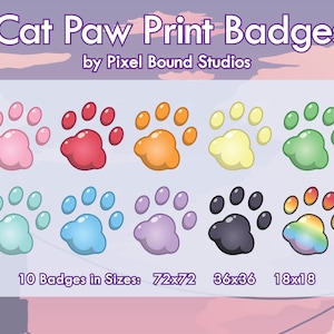 Crachás Twitch Sub com impressão de pata de gato | Emblemas de bits Twitch | Emote de mesa | Emotes Twitch | Sub-emblemas de jogos | Gráficos Twitch