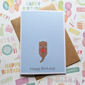 Mignon Joyeux Anniversaire Chibi Loutre avec Carte d'Anniversaire Ballon 5″ x 7″