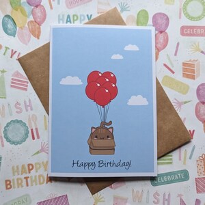 Cute Happy Birthday Chibi Tabby Cat With Balloons Birthday Card 5″ X 7 ...