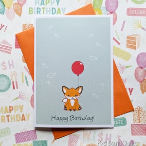 Mignon Joyeux Anniversaire Chibi Renard avec Carte d'Anniversaire Ballon 5″ x 7″