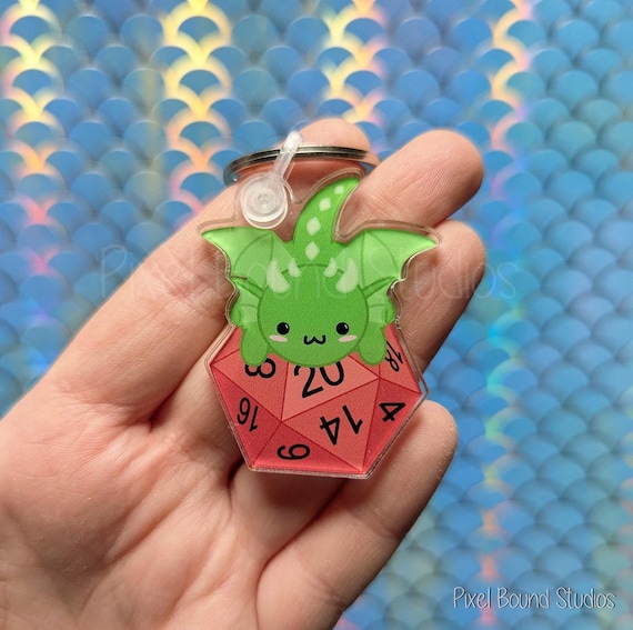 Green Dragon d20 Acrylic Keychain