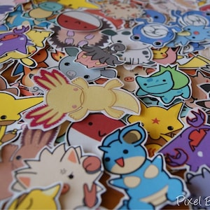 May include: A collection of colorful cartoon character stickers featuring various animals, including a yellow axolotl, a blue and green turtle, a pink pig, and a yellow star. The stickers are arranged in a random pattern and have a whimsical, cartoonish style. The text "Pixel Bound Studios" is visible in the bottom right corner of the image.