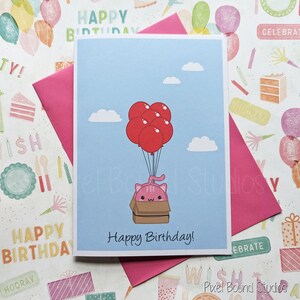 Cute Happy Birthday Chibi Tabby Cat With Balloons Birthday Card 5″ X 7 ...