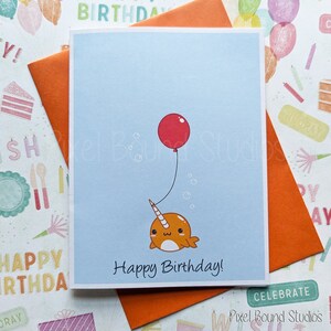 Cute Happy Birthday Chibi Narwhal With Balloon Birthday Card 5″ X 7″ - Etsy