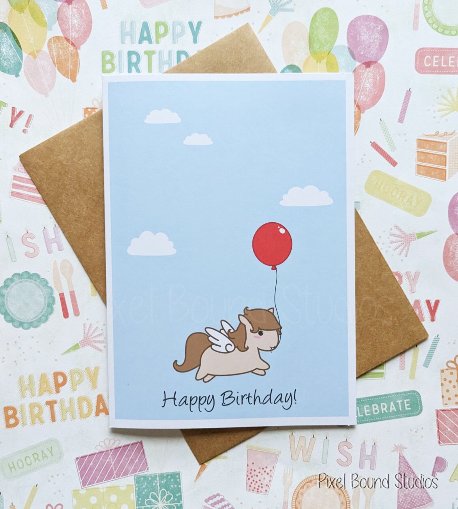 Cute Happy Birthday Chibi Pegasus With Balloon Birthday Card 5″ X 7″ - Etsy