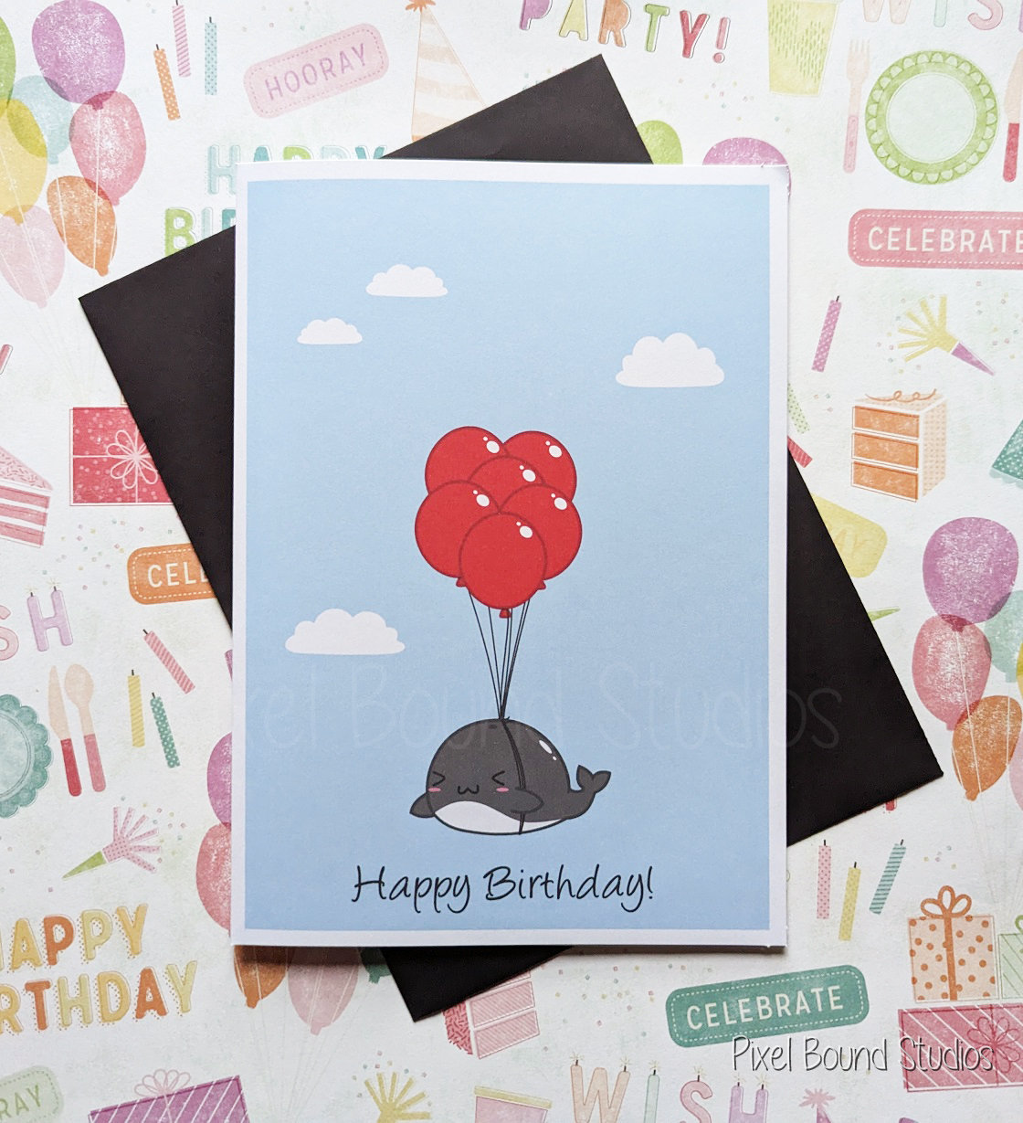 Whale Balloons Birthday Card | Customizable Colors, 5"x7″ - Etsy