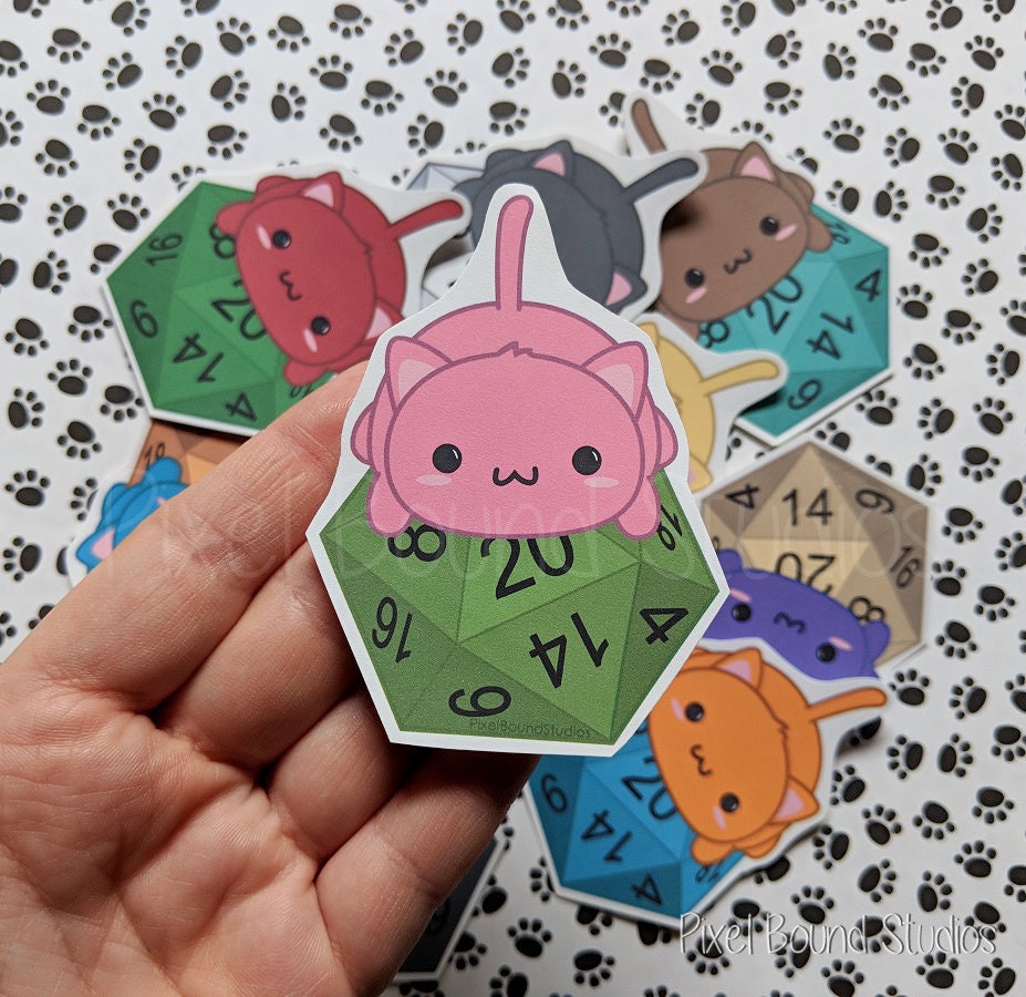 Dabloons Cat Sticker Cat on D20 Stickers and Magnets | Customizable Colors - Etsy