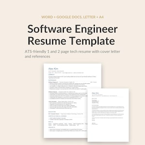 Könnte beinhalten: Eine digitale Lebenslaufvorlage für Softwareingenieure mit einem klaren Layout, das Abschnitte für Zusammenfassung, Erfahrung, Ausbildung und Fähigkeiten enthält. Das Dokument umfasst ein Anschreiben und Referenzen.