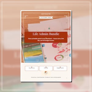 UK Life Admin Bundle Printable PDF | House Move Flatmate Budget Tracker Pack