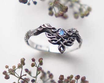 Art Nouveau Ring, Celtic Engagement Ring, Woodland Celtic Ring, Chevron Ring, Moonstone Wedding Ring, Moon Gemstone, Leaf and Vine Ring