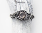 Grey Moonstone Ring, Witch Ring, Wiccan Engagement Ring with Tree Bark and Branches