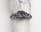 Raw Stone Ring, Herkimer Diamond Ring, Gothic Engagement Ring, Wicca Ring, Witch Ring, Pagan Ring, Dark Wedding Ring, Tree Ring, Branches