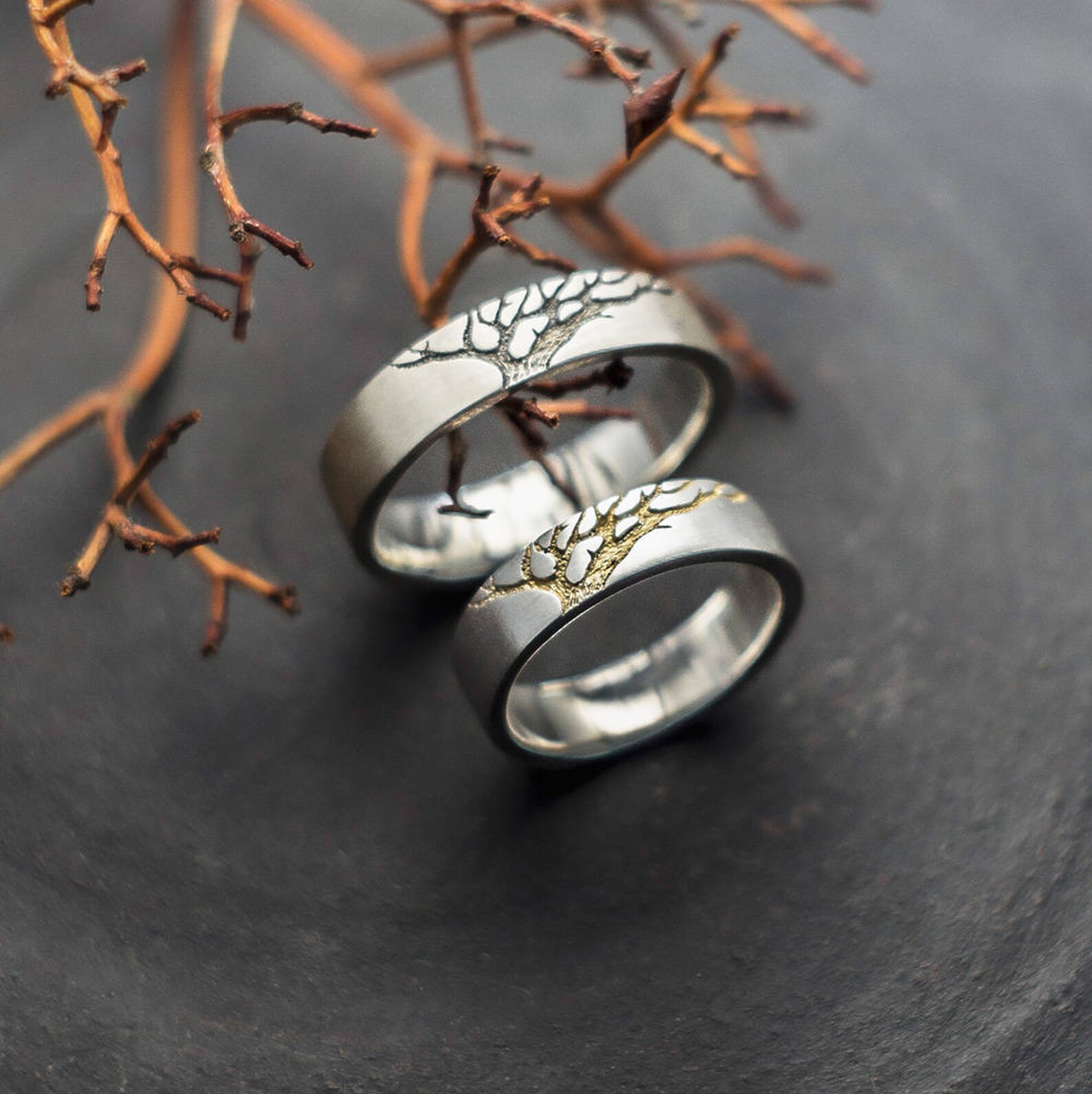Tree Wedding Band Ring Men's or Women's Minimalist Etsy