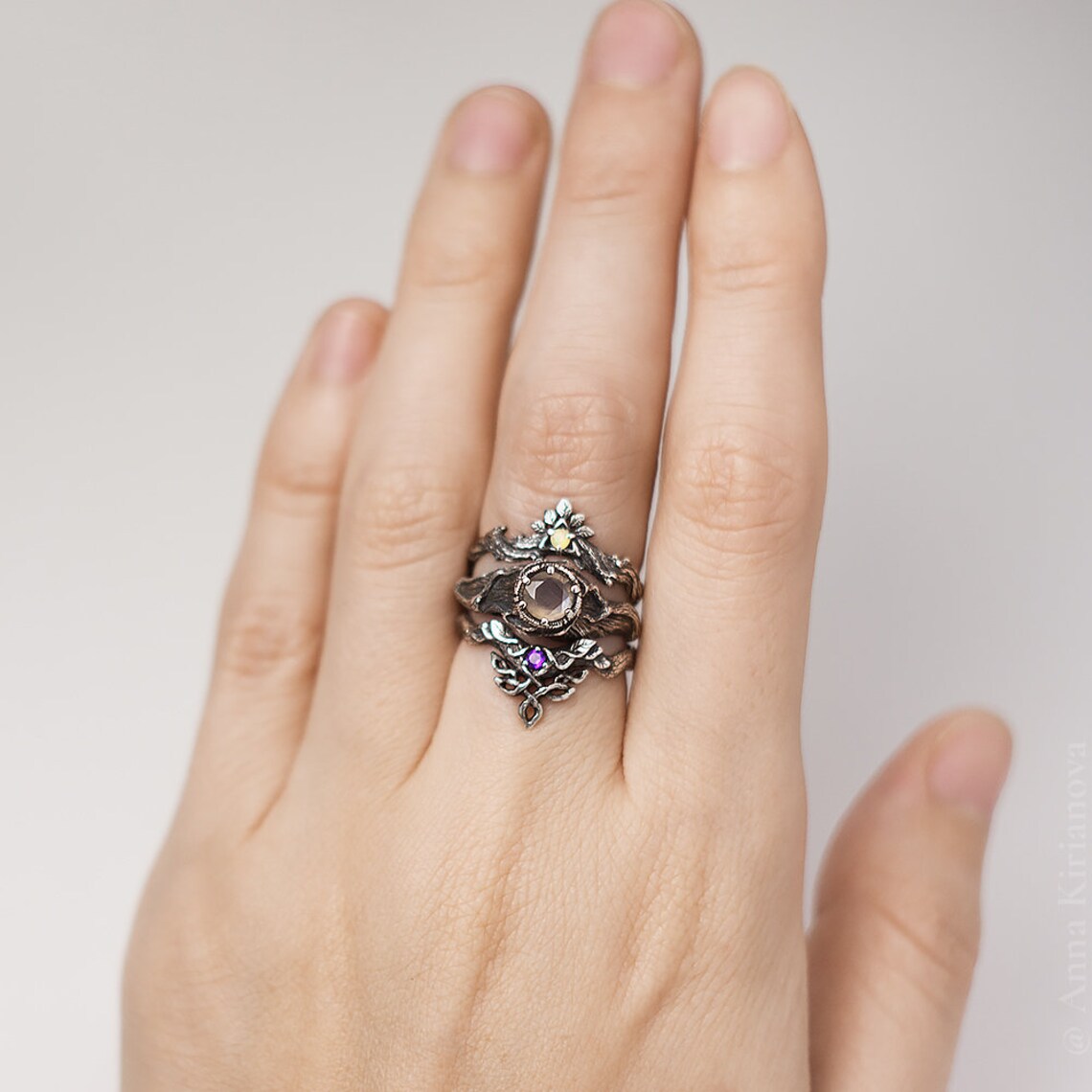 Grey Moonstone Ring Witch Ring Wiccan Engagement Ring with  Etsy