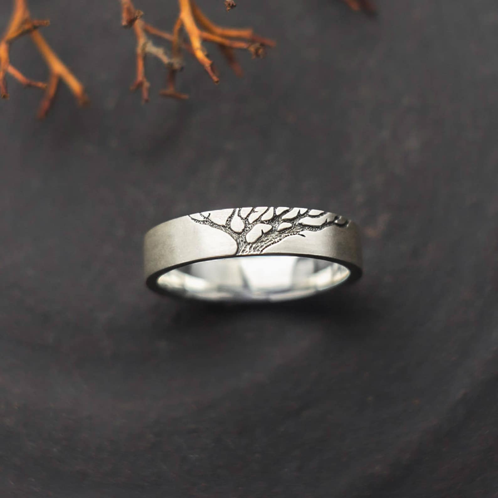 Tree Wedding Band Ring Men's or Women's Minimalist Etsy