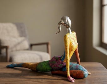 Yoga Woman Sculpture, Pigeon Pose Figurine, Stretching Female Statue, Wellness Decor
