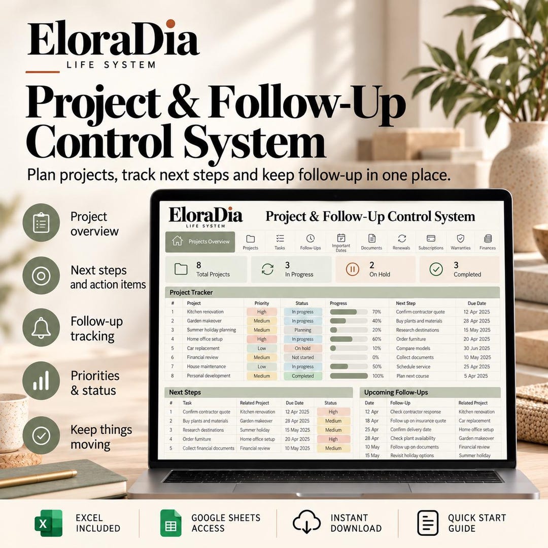 Project & Follow-up Control System, Excel and Google Sheets Planner ...