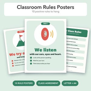 Carteles con normas positivas para el aula, letreros de amabilidad y respeto (descarga digital)
