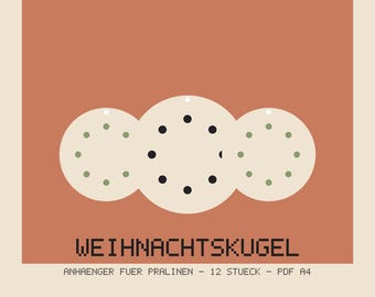 Weihnachtskugel Anhänger für Pralinen PDF Bastelvorlage | 12 Faltvorlagen z. B. für Ferrero Rocher | Geschenkanhänger zum Ausdrucken
