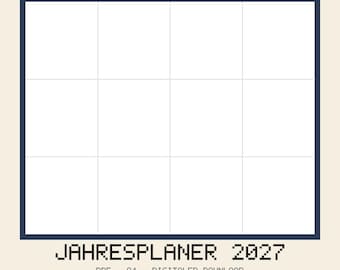 Jahresplaner 2027 PDF Deutsch | Kalender 2027 mit Feiertagen & Kalenderwochen | Jahresziele Planer | A4 Digital Download