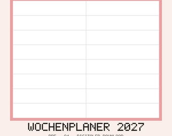 Wochenplaner 2027 PDF Deutsch | 52 Wochen mit Datum, Kalenderwoche & Feiertagen | Terminplaner A4 Digital Download