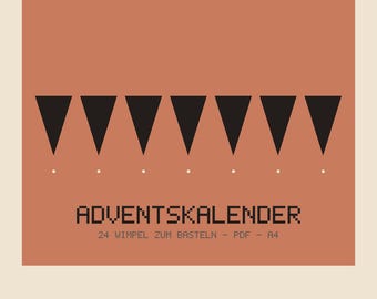 Adventskalender Wimpelkette Vorlage PDF Deutsch | 24 Wimpel zum Selberbasteln Geometrisches Design | Adventsgirlande Digital Download