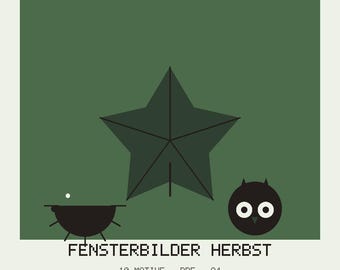 Fensterbild Vorlagen Herbst PDF Deutsch | Igel Fuchs Eule Ahornblatt Apfel Kastanie | 15 Motive Digital Download