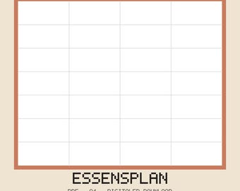 Essensplan PDF Printable Deutsch | Wochenplan Mahlzeiten mit Einkaufsliste zum Ausdrucken | A4 Download