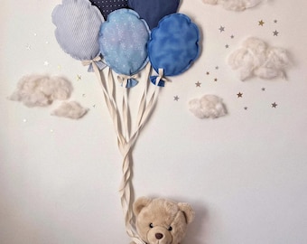 Väggdekoration med tygballonger, handgjord födelsedagsfestdekoration, fyllda ballonger till barnkammaren, väggbonad med arv, barnrumsdekoration