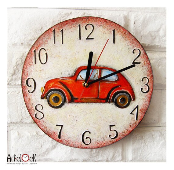 Red retro car Wall Clock Gift Home Decor for Children Etsy