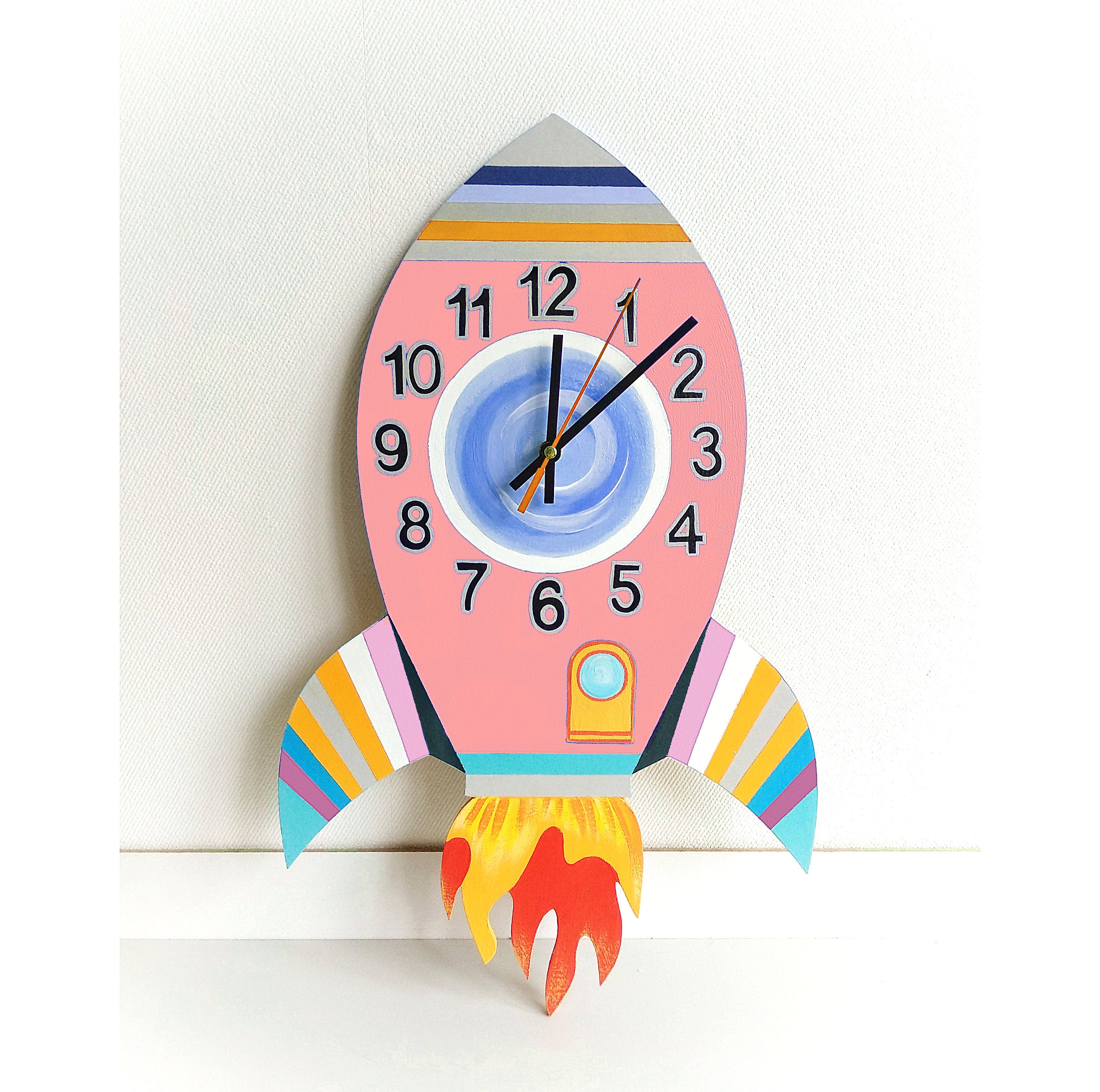 Pink Rocket large Wall Clock Home Decor for Children Kid Girl Etsy