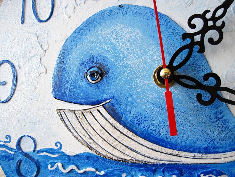 Blue Whale Large Wall Clock Modern wall clock with numbers Etsy