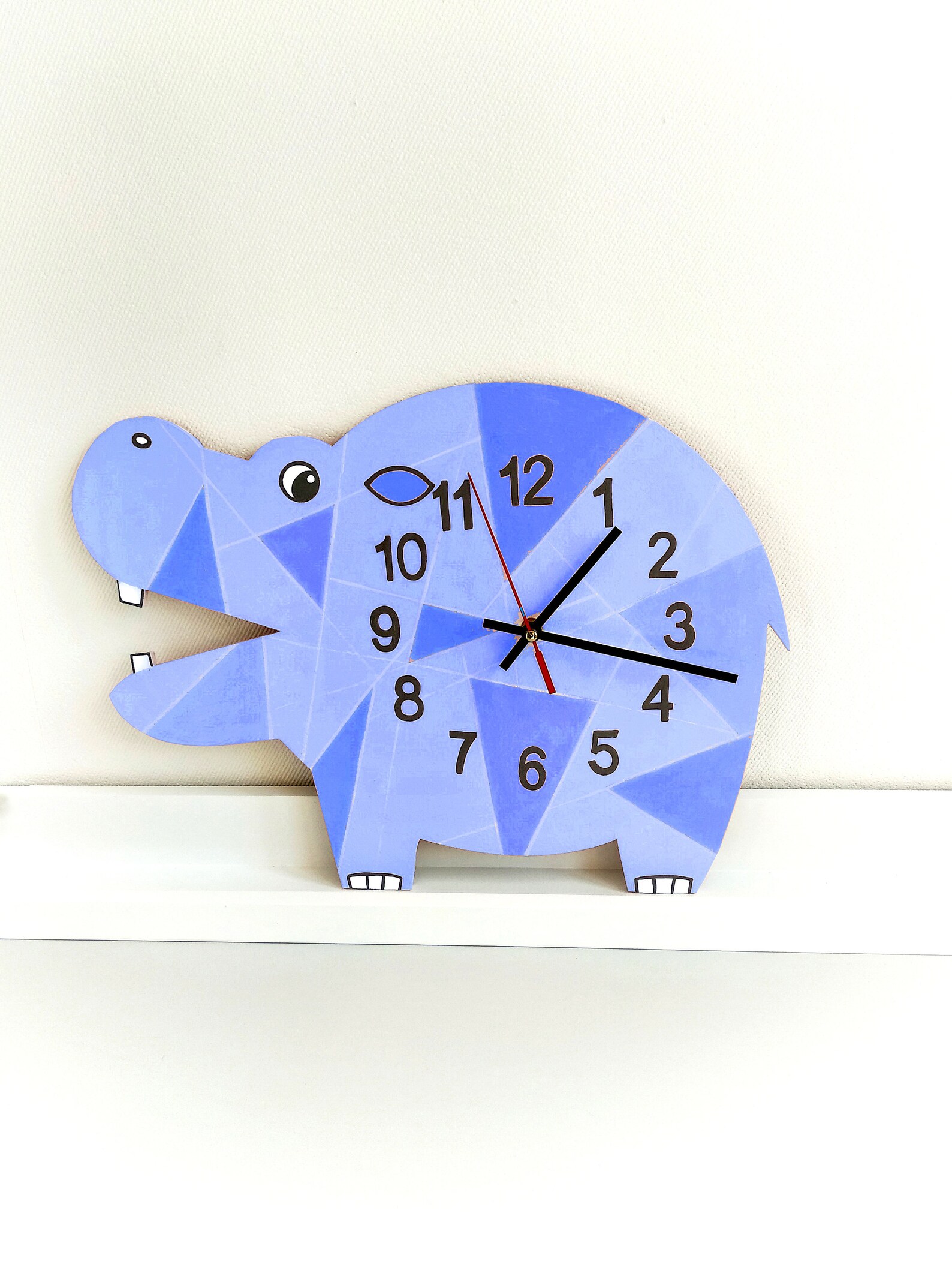 Hippo Blue Wall Clock for Girl Room Wall Clocks Handmade Etsy