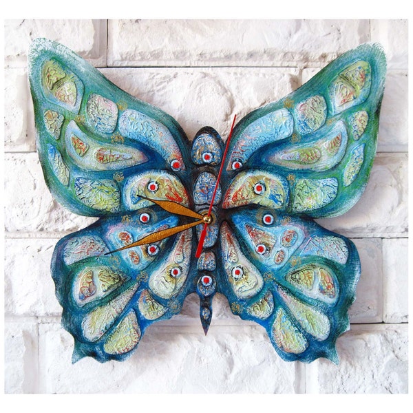 L'horloge murale de papillon bleu, décor à la maison pour enfants Baby Kid fille