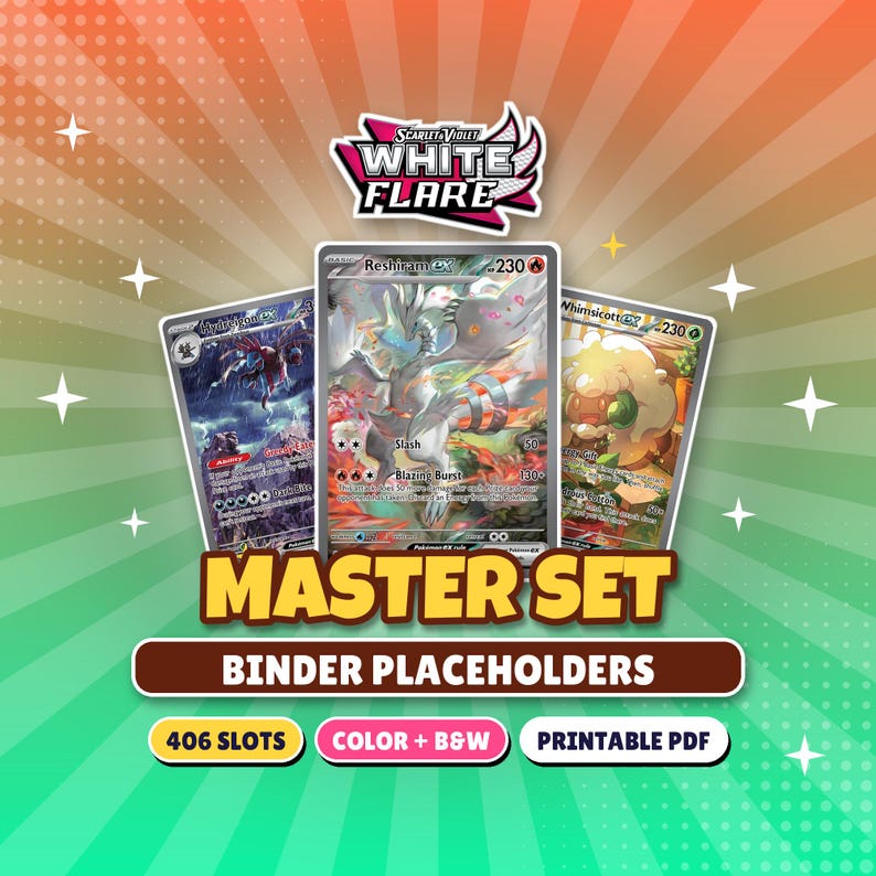 Pdf File Placeholder White Flare Pokemon Master Set Binder Placeholders | Printable PDF ...