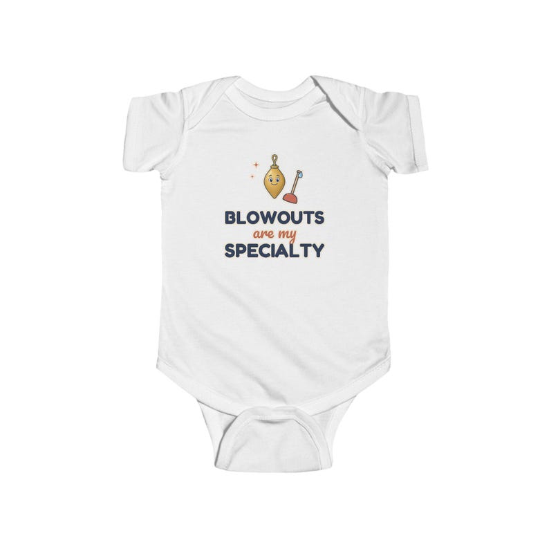 Blowouts Are My Specialty Baby Bodysuit, Funny Newborn Onesie, Cute Plumber Humor Gift for Baby Shower image 1