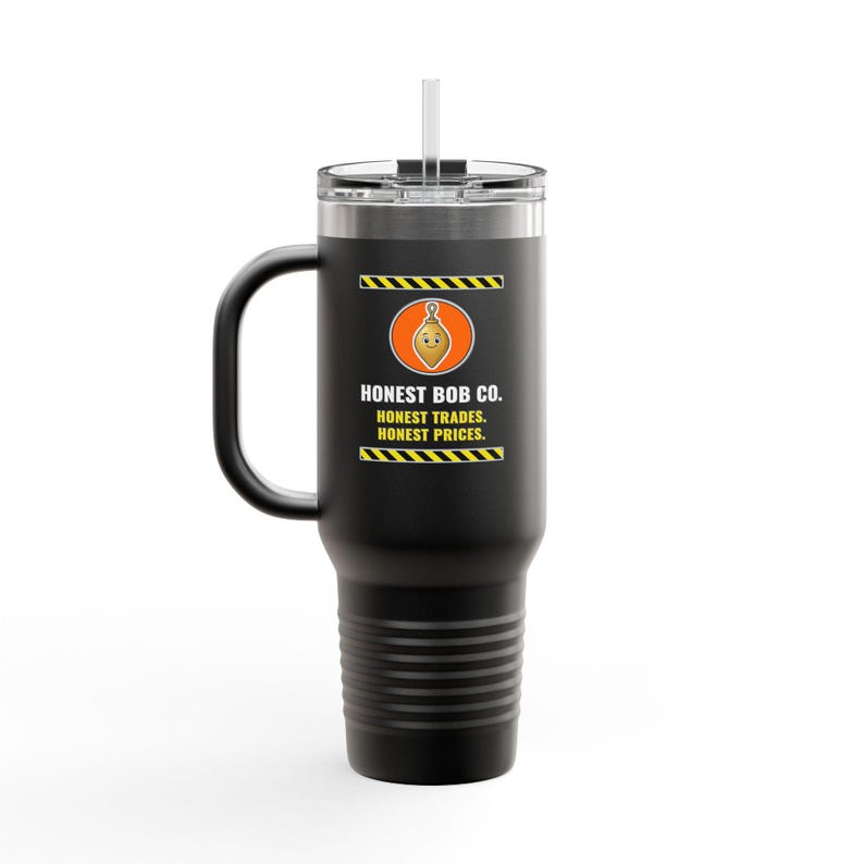40oz Travel Mug with Handle, First on Site. Last to Leave — Black Cold Refill Tumbler with Straw, Tradesman Gift image 2